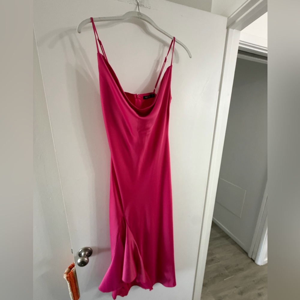 Satin Cowl Neck MIDI Dress